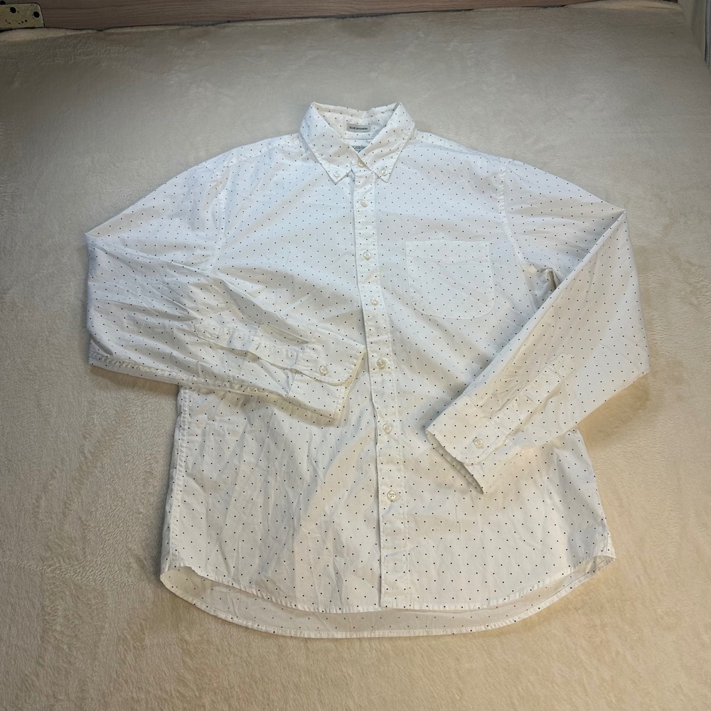 J.Crew Mens Secret Wash Slim Untucked Shirt White Polka Dot Stretch Medium